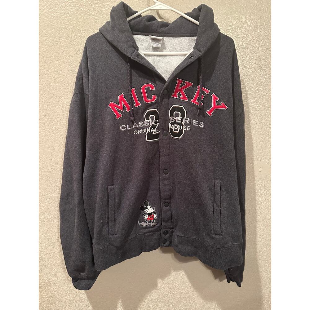 Vintage Disney Store Mickey Mouse Embroidered Button Snap Hoodie Sweatshirt XXL